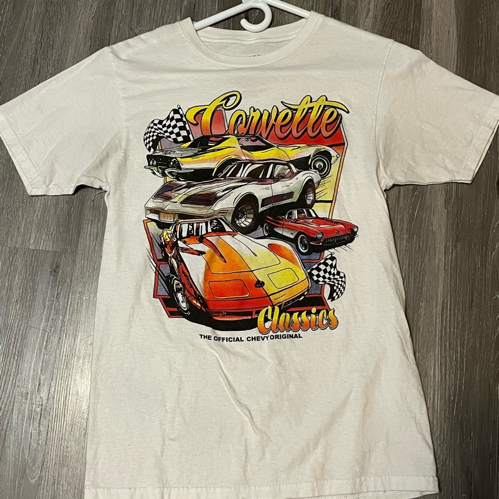 white corvette graphic tee
